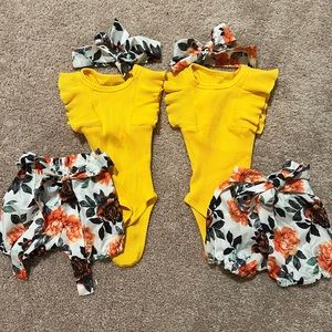 3-6 months floral 3pc shorts set includes headband